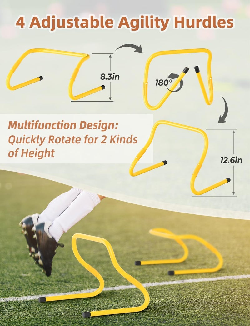 GHB Agility Ladder,Football Training Equipment Set,4 Agility Hurdles, 20 feet12 Rungs Speed Ladder,12 Disc Cones,Resistance Parachute, Jump Rope, 5 Resistance Bands - Image 2